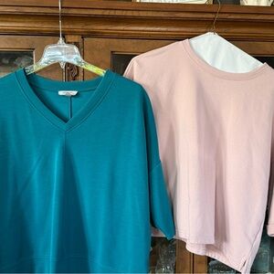 Cable & Gauge Teal and Eileen Fisher Pink Short Sleeve Tops Size XL
